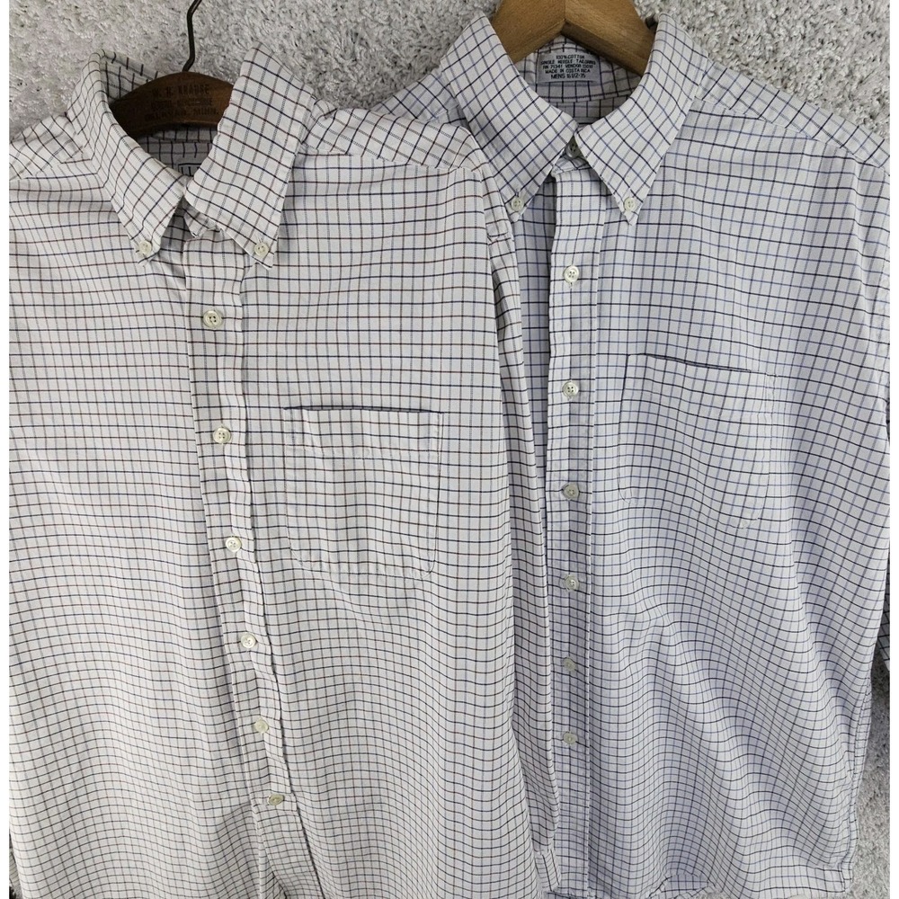 LL Bean (LOT OF 2)‎ Single Needle Tailoring Check Dress Shirt Sz 16 1/2-35